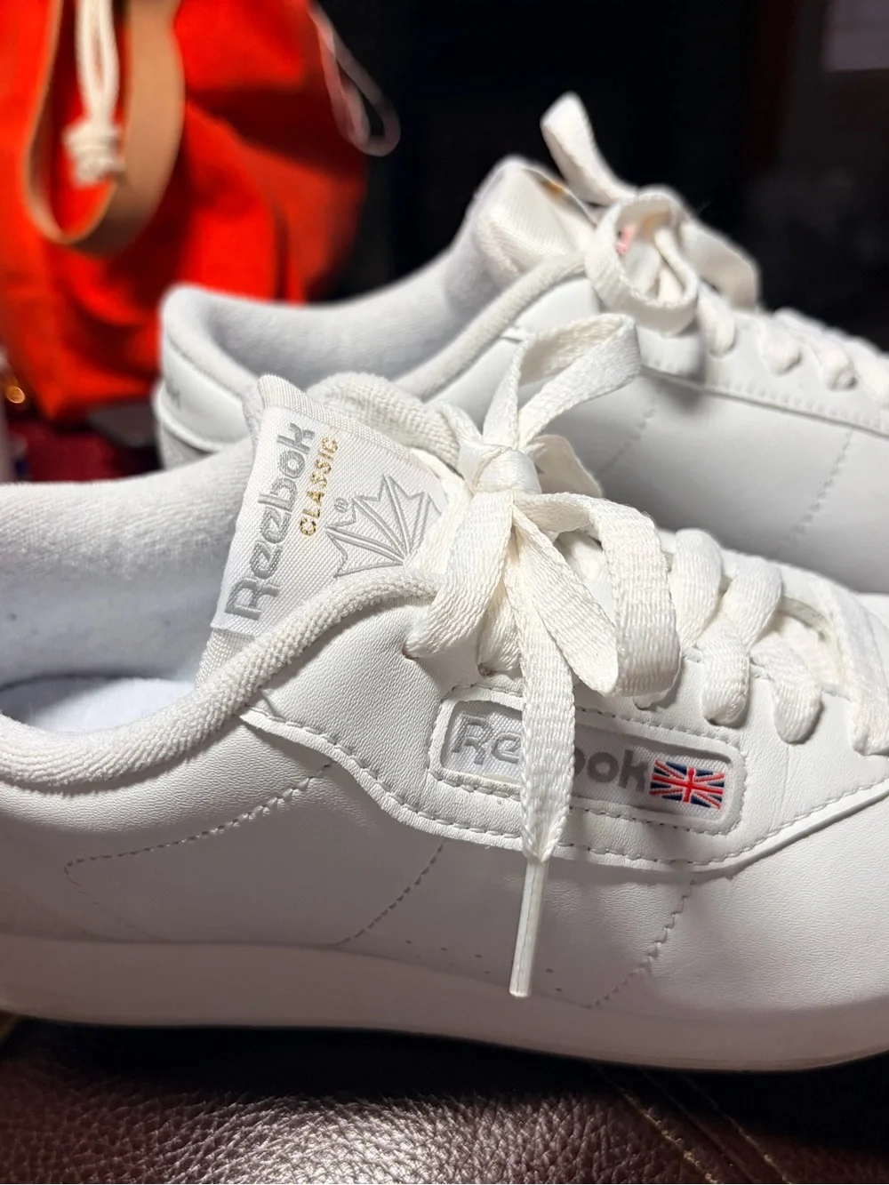Reebok White Leather Classic Sneakers with Red Accent